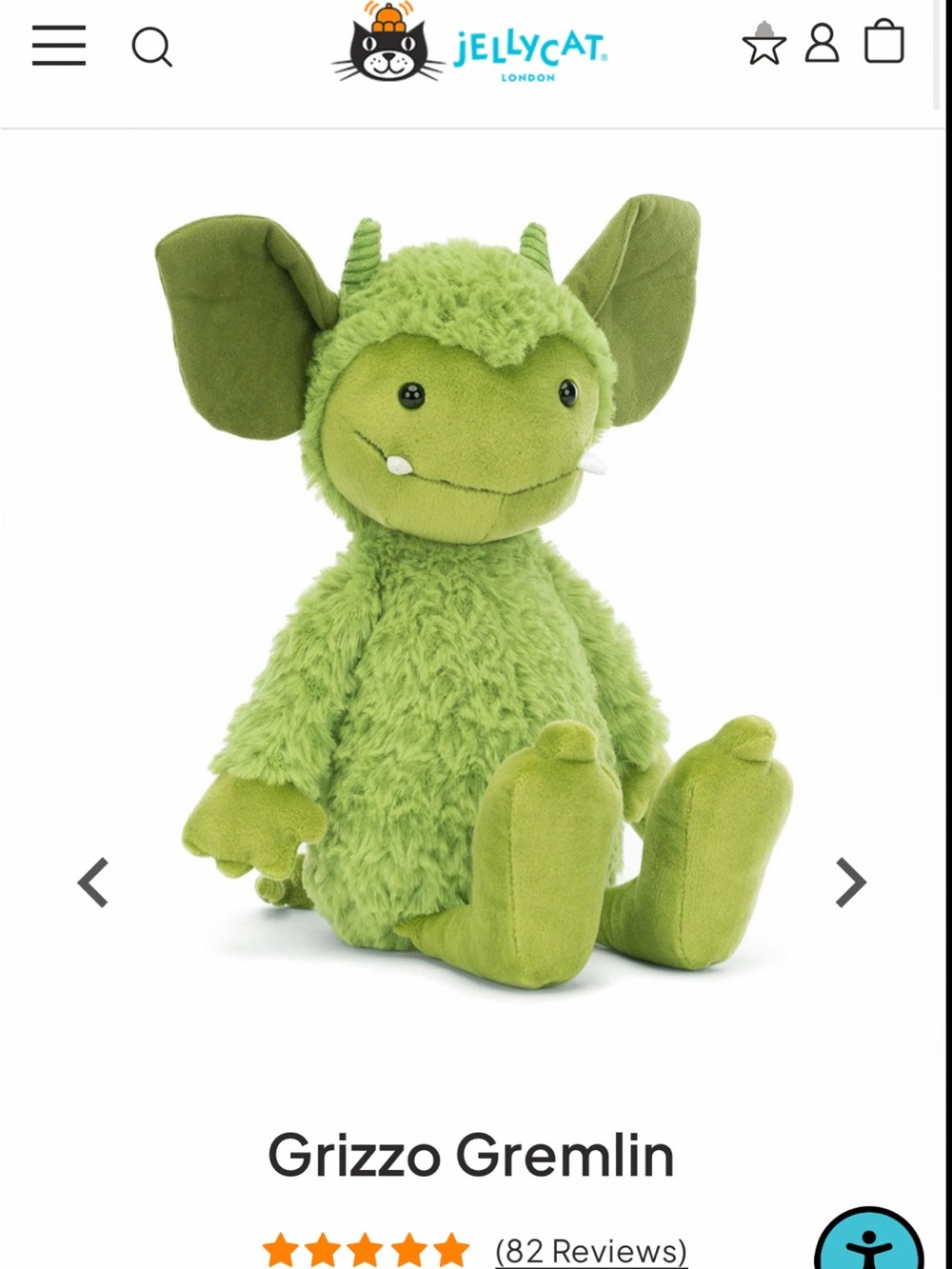 Jellycat Grizzo Gremlin Plush - Lime Green